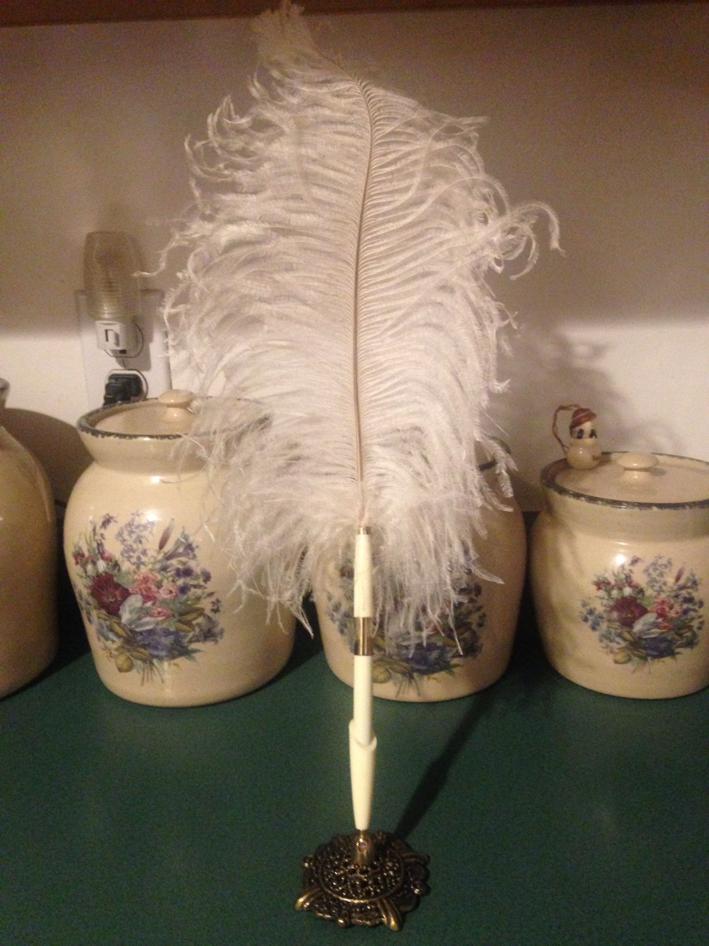Genuine Ostrich Plum Pen with Base