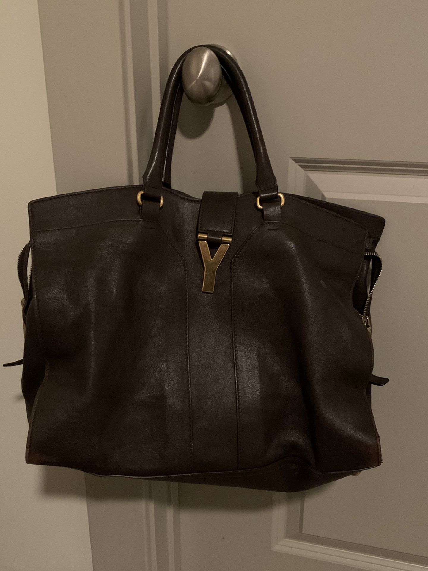 YSL authentic large cabas leather tote handbag