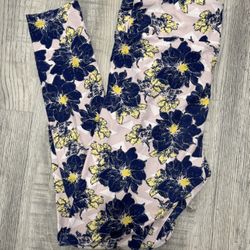 Lularoe Tall & Curvy (TC) Pink & Blue Floral Leggings.