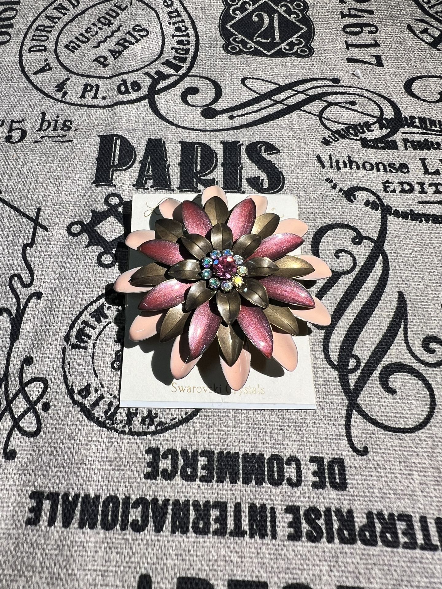 Liz Palacios Pink Austrian Flower Brooch