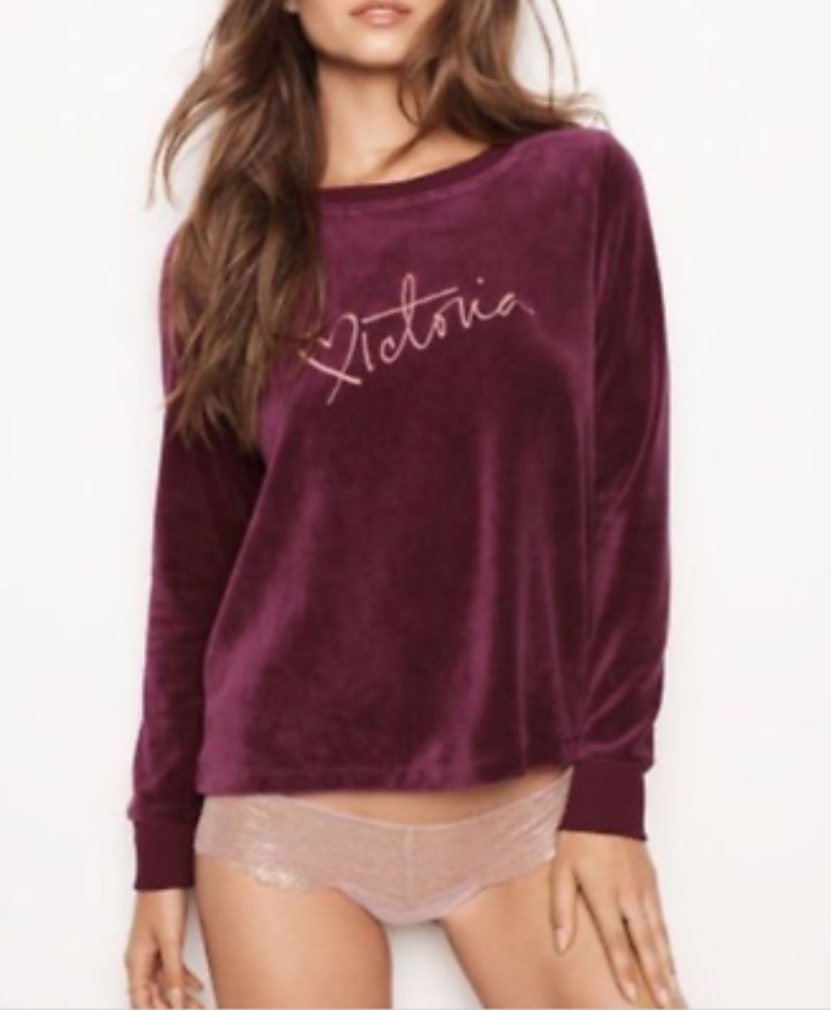 VS ⚜️♥️⚜️ VICTORIA'S SECRET Velour Crossback Pullover Top Sweatshirt