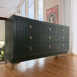 Green Fluted Mid-Century Bassett Refinished Credenza/Buffet