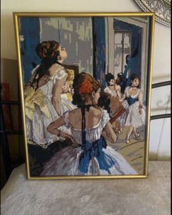 Edgar Degas Ballet Class vintage French needlepoint w gold frame