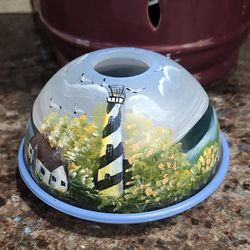 Hand painted lighthouse candle holder 
