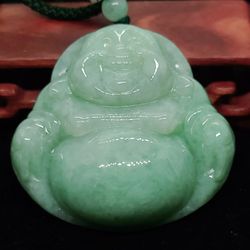 Untreated Burmese Jadeite Pendant Happy Buddha. 