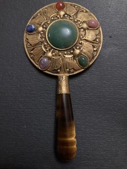 Antique Brass Mini Mirror with Gem Stones