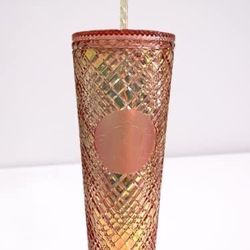 Starbucks 2021 Winter Holiday Jeweled Tumbler Cold Cup 24oz Rose Gold