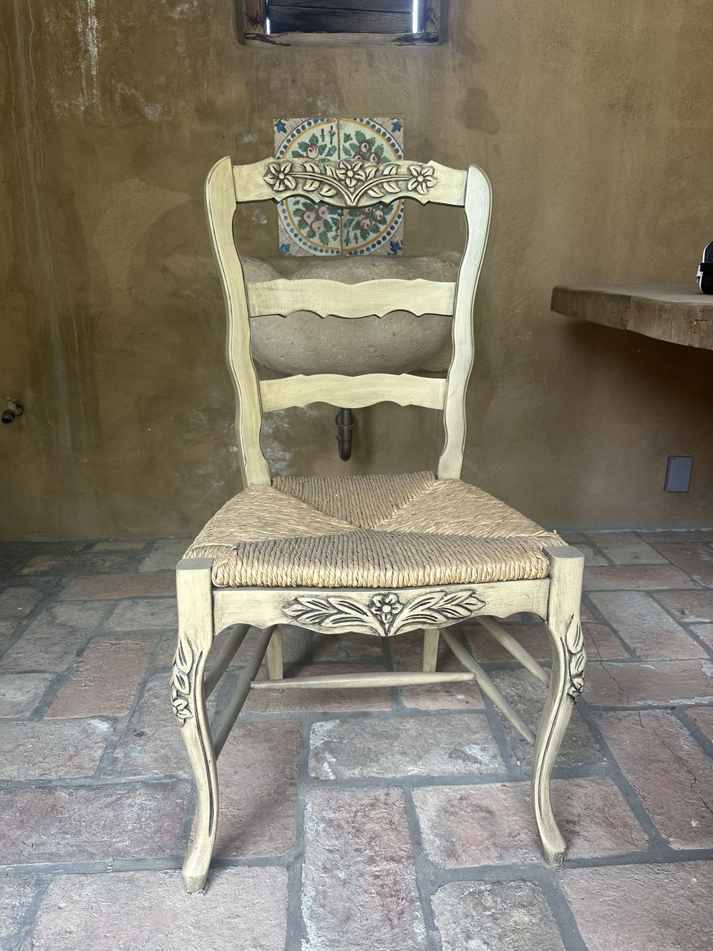 6 Hand Carved Wooden Dining Chairs 