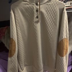 Mens Beige Sweatshirt with Elbow patches