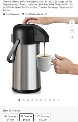 Airpot Coffee Carafe for Keeping Hot -85 OZ/ 2.5L Large Coffee Dispenser with Pump - Insulated Stainless Steel Thermos Urn for Hot Drinks Water Tea Ch
