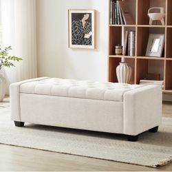 48" Ottoman with Storage, Storage Ottoman Bench with Safety Hinge, Upholstered Entryway Bench with Seating for Bedroom, Living Room, Holds up to 330 l