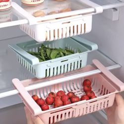 3 Pcs / Random Color  Multi-Functional Fridge Storage Basket Retractable Partition Organizer Kitchen Drain Rack