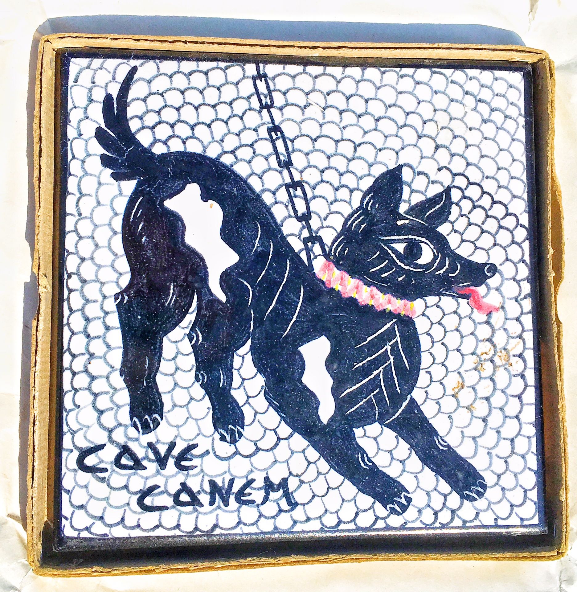 Made in Italy mid century art pottery DOG tile cave canem a copy from Pompeii