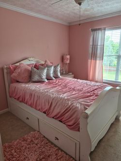 White Bedroom Set for Sale along with mattress and boxspring.