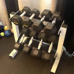 10-25 Lbs Rubber Hex Dumbbell Set With Rack