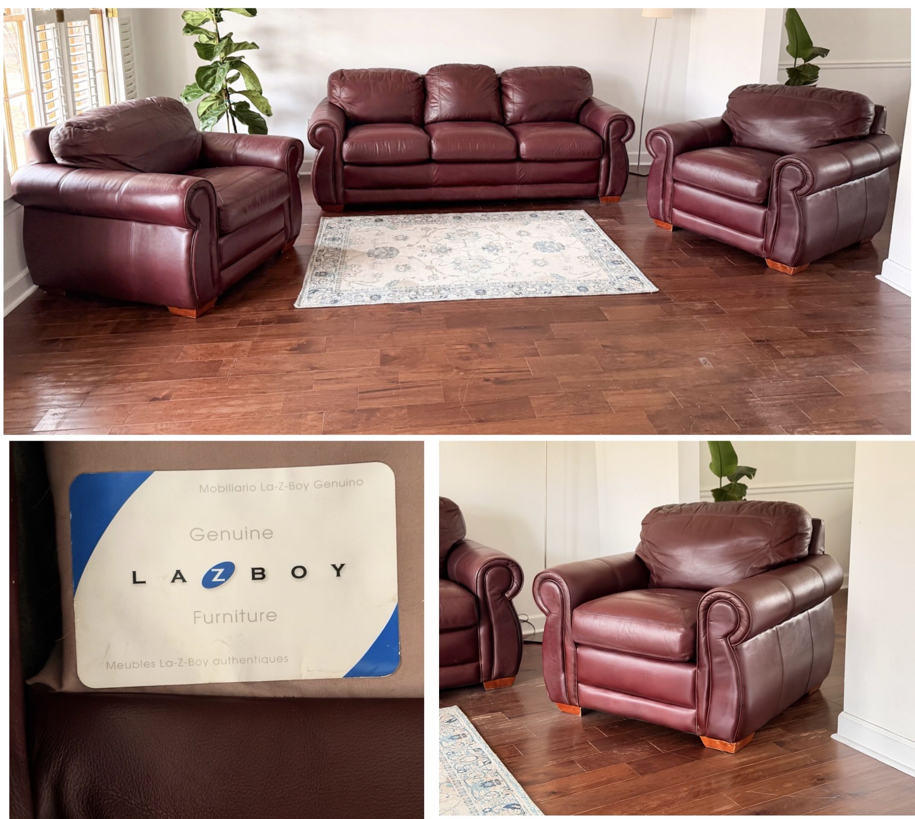La-Z-Boy 3-Piece Leather Set - Sofa +2 Chairs
