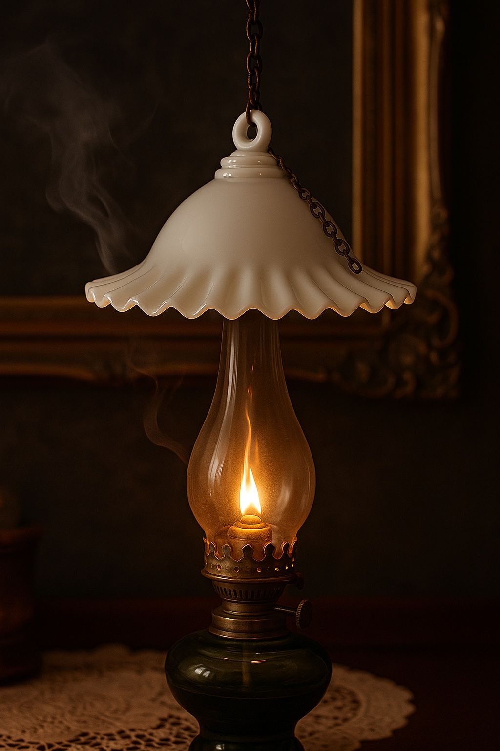 Antique 1900s White Milk Glass Ruffled Smoke Bell, 6x3.5”