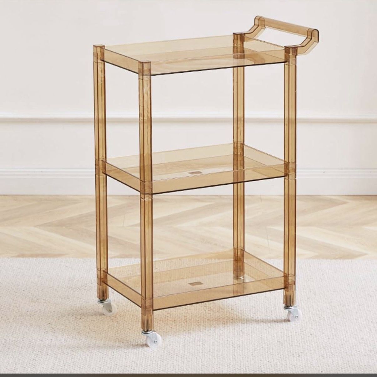 Acrylic Bar Cart/Tea Cart on Wheels - Brown/tan