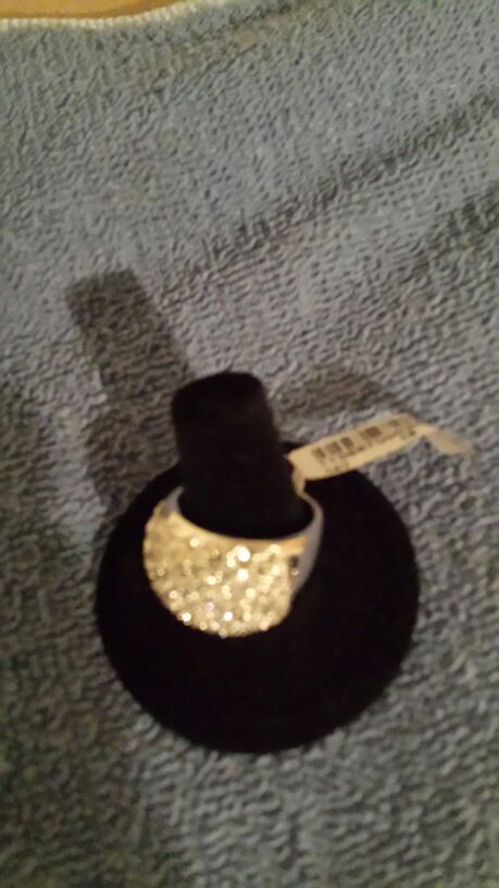 Rhinestone ring/ silver rhodium/ size 7