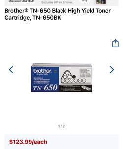 Brother TN-650 Black High Yield Toner Cartridge, TN-650BK