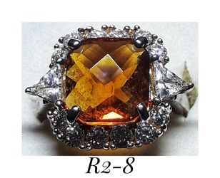 .925 Sterling Silver Brazillian Citrine & White Topaz Cocktail Ring. Size 8
