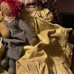 Primitive Vintage Raggedy Ann and her baby 