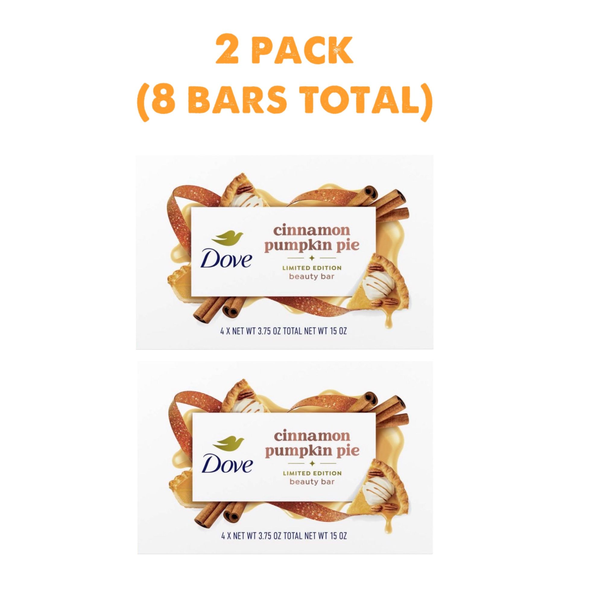 (2 Pack x 4) Dove *Limited Edition* Beauty Bar Cinnamon Pumpkin Pie
