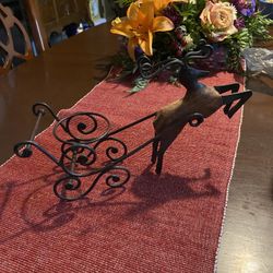 Vintage Wood And Wrought Iron Reindeer Candle Holder 