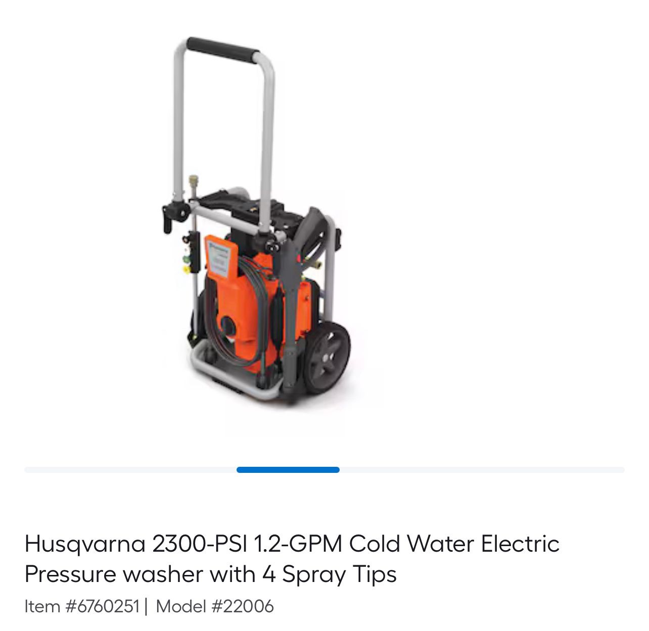 Husqvarna 2300-PSI 1.2-GPM Cold Water Electric Pressure washer with 4 Spray Tips
