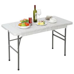 4FT Folding Picnic Table Portable Fold-in-Half Plastic Dining Picnic Party Table