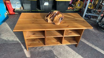 Solid Pine Wood TV Stand with Shelves