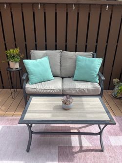Outdoor love seat and coffee table