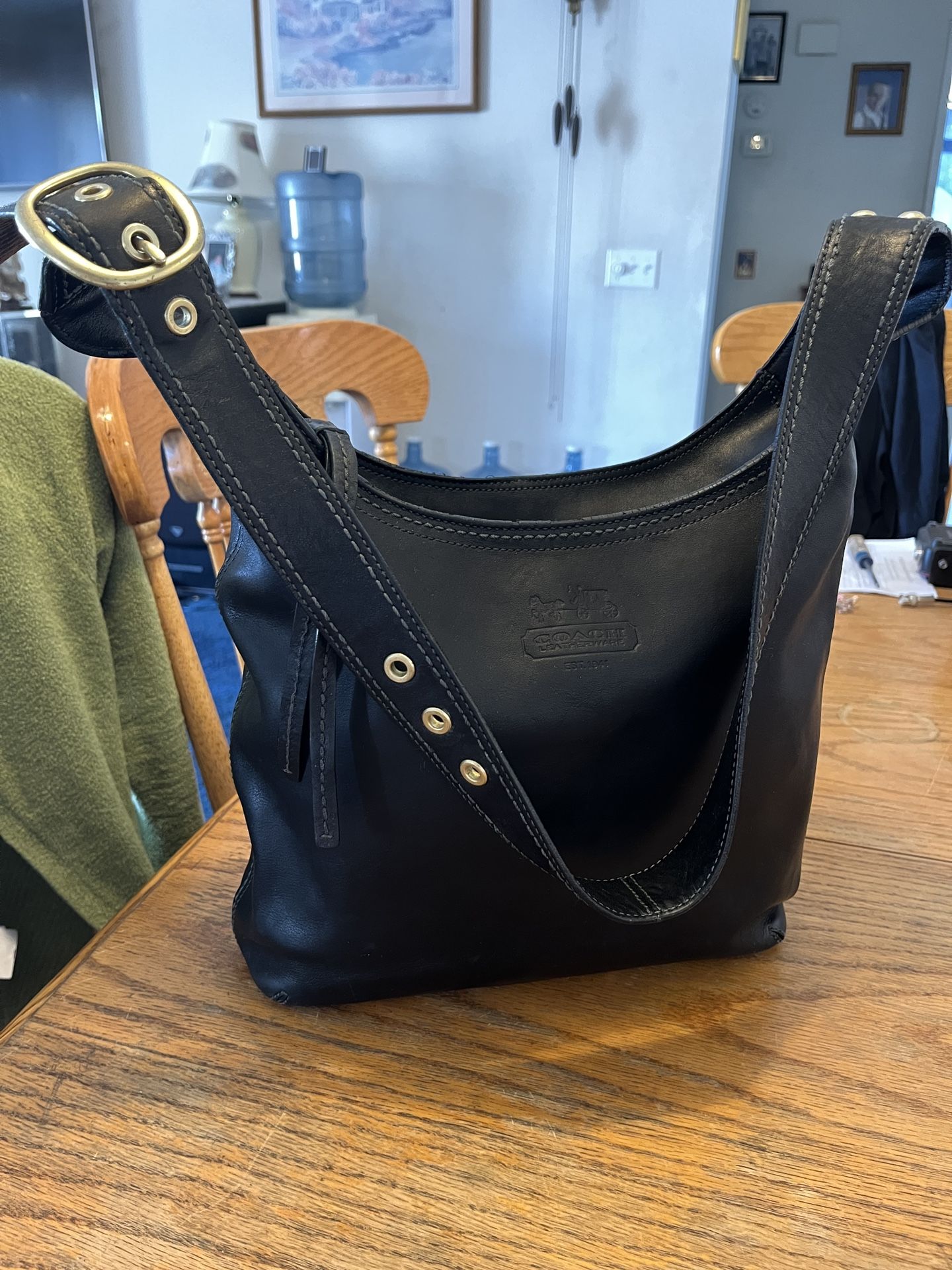 Coach Vintage Black Leather Bucket Purse Light Stains Inside