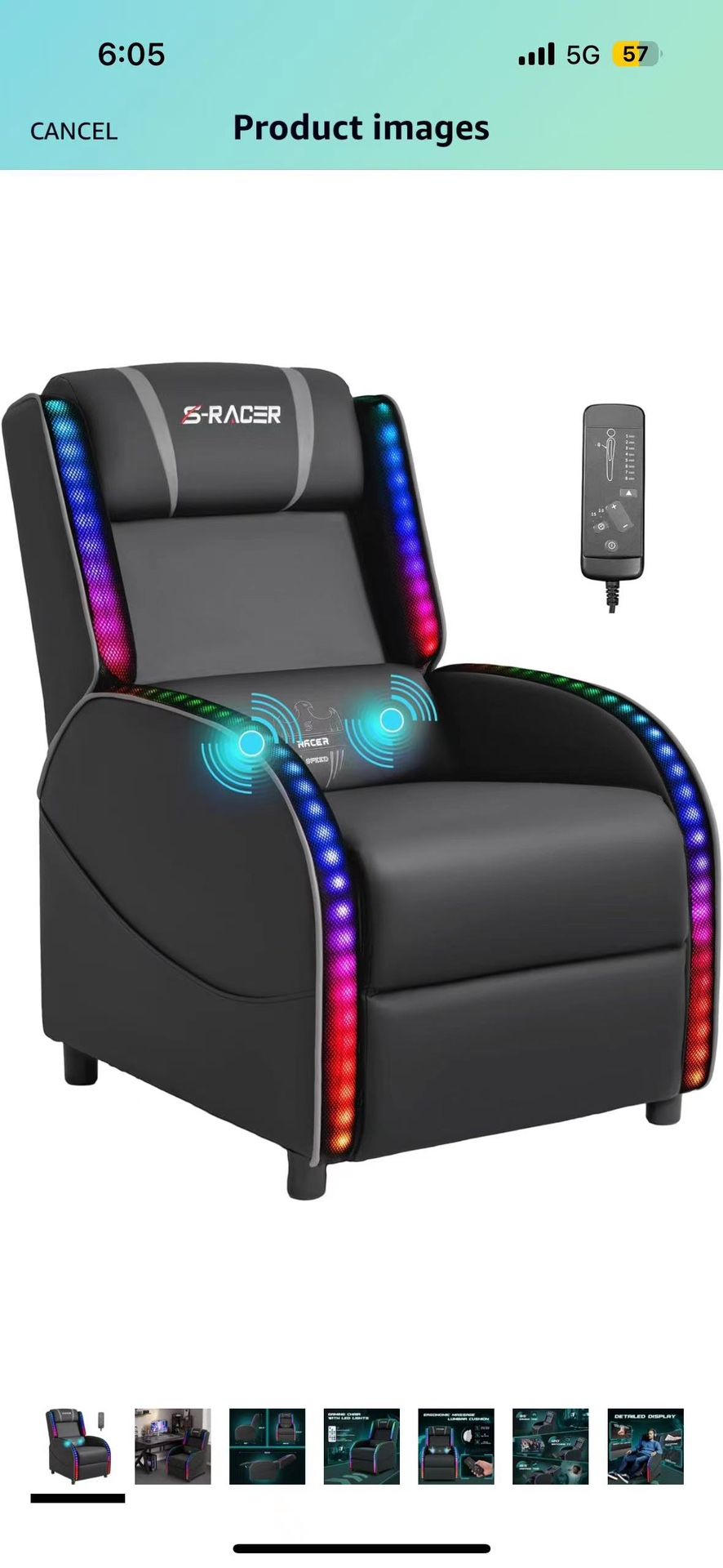 l LED Gaming Massage Recliner Chair Racing Style Single Living Room Sofa Recliner PU Leather Recliner Seat Comfortable Ergonomic Home Theater Seating 