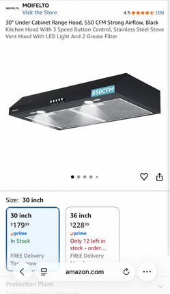 30" Under Cabinet Range Hood, 550 CFM Strong Airflow, Black