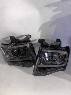 07-14 Ford Expedition LED DRL Projector Headlights Smoked