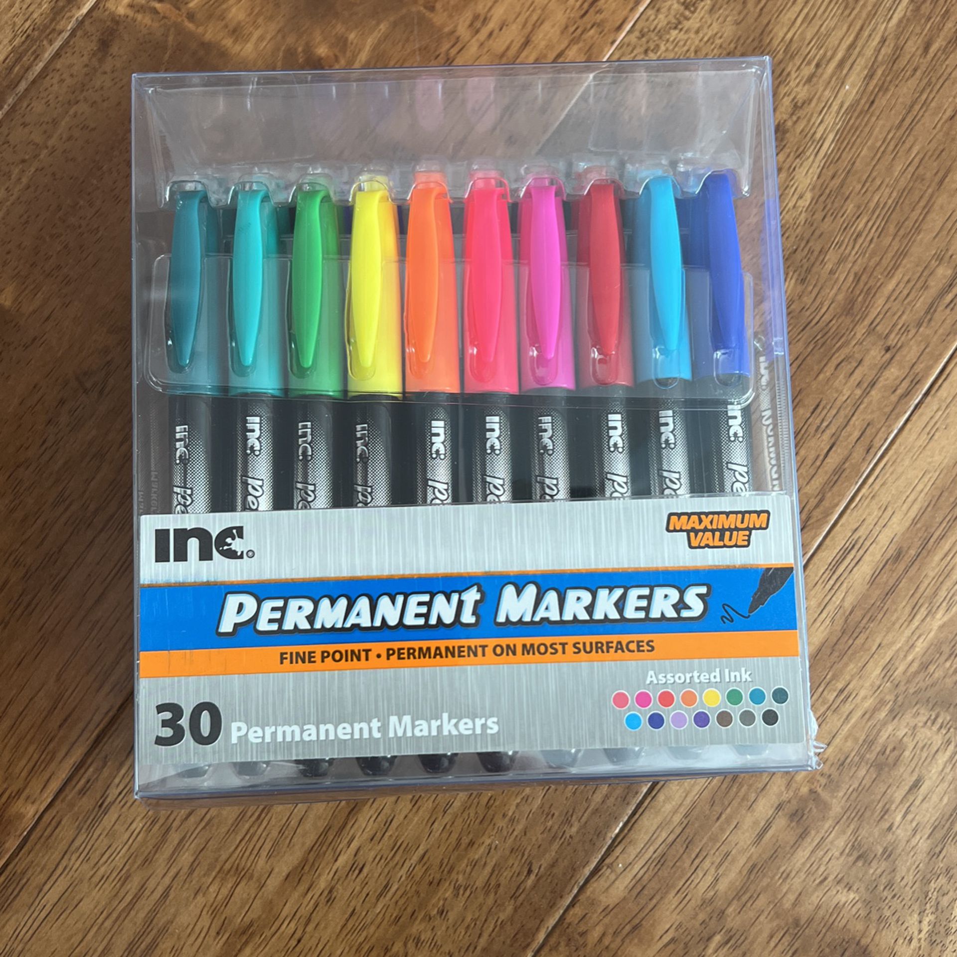 Set Of 30 Fine Point Permanent Markers, Assorted Ink