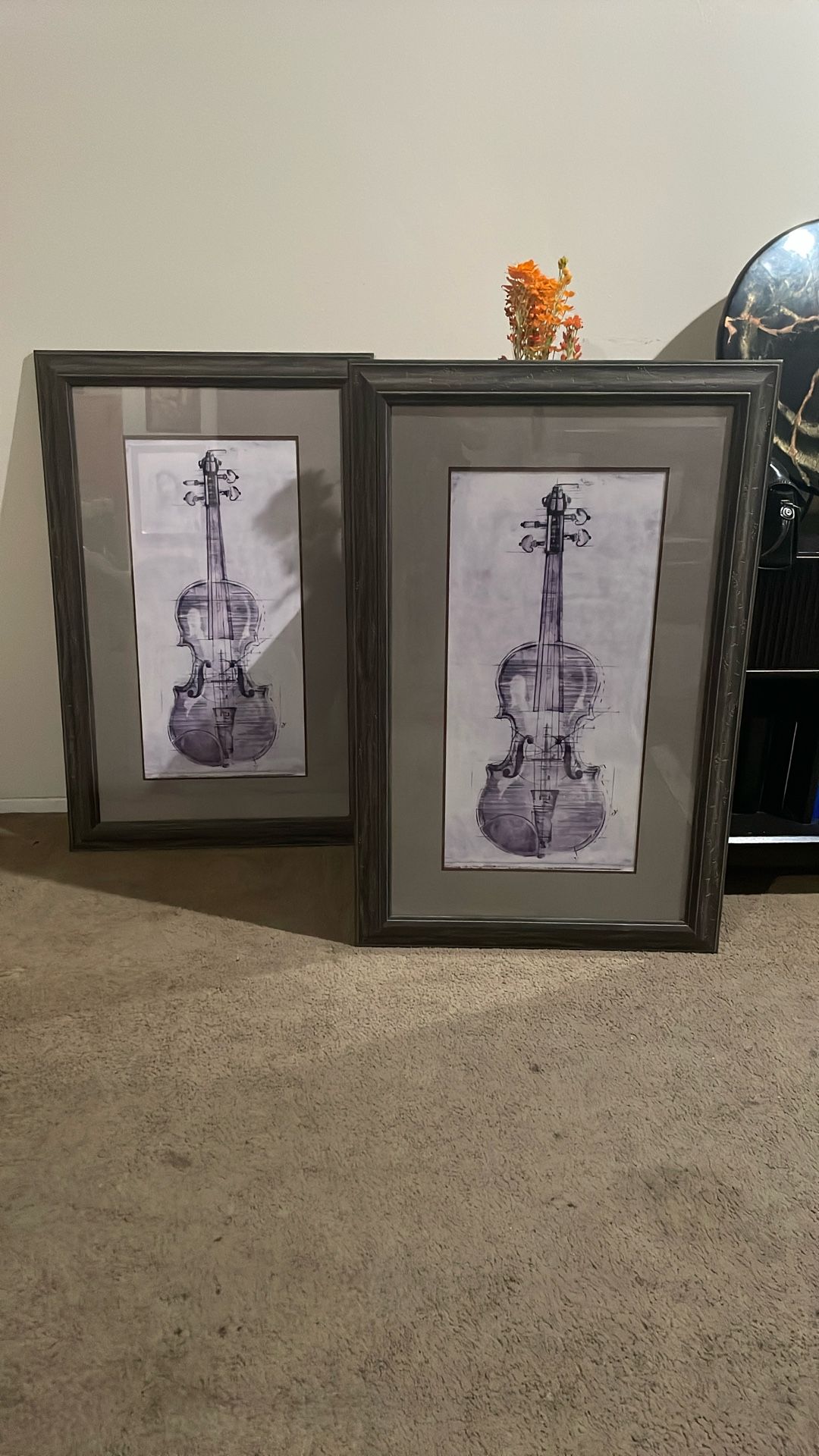 2 Cuadros Diseño De Violín Color Lila Clarito