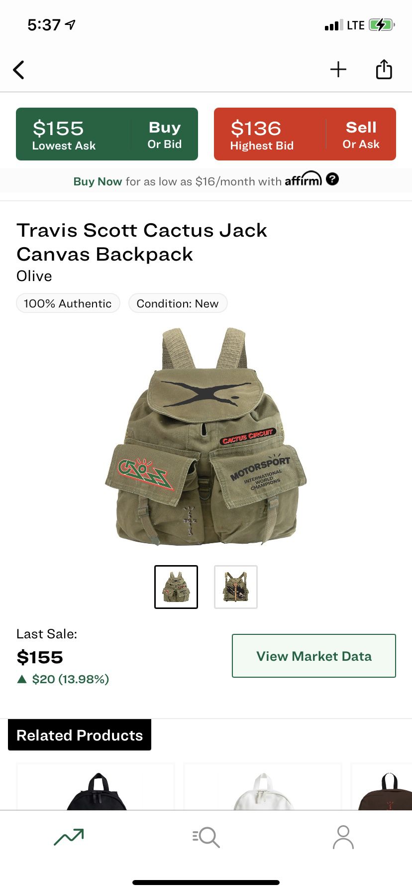 Travis Scott Cactus Jack Canvas Backpack Olive