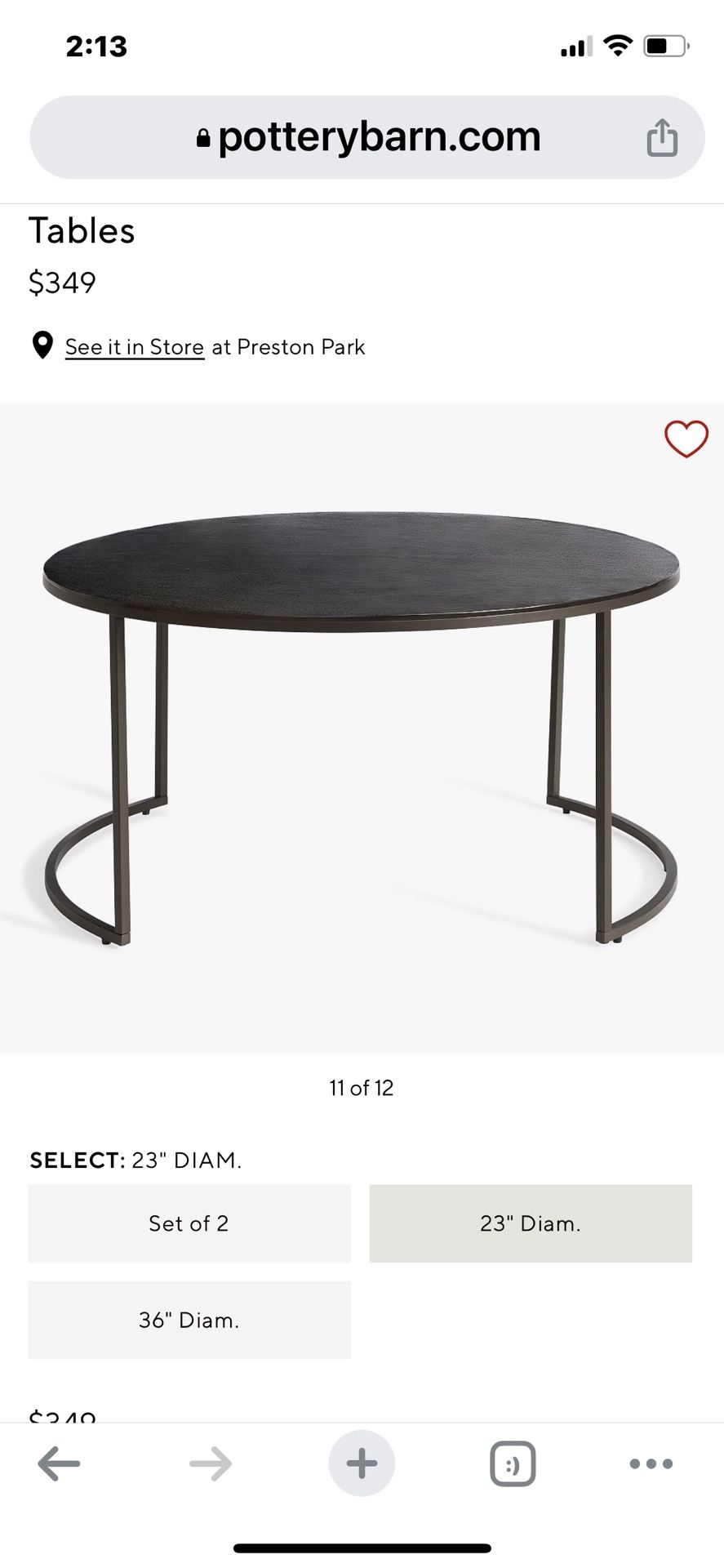 Pottery Barn Duke Metal Coffee Table.