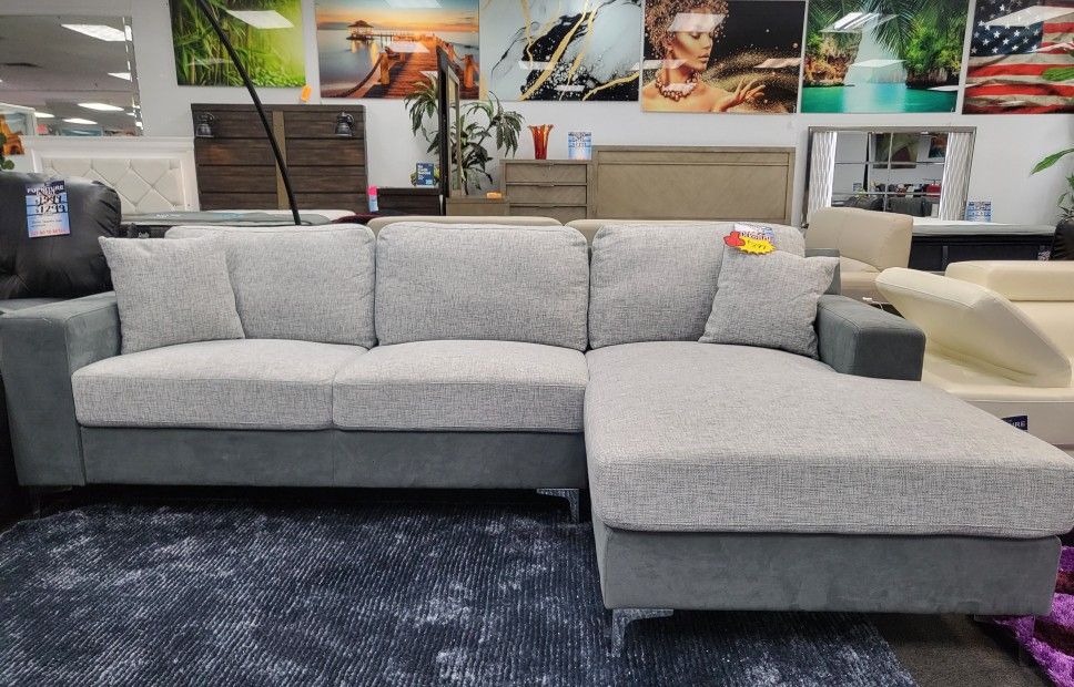Two-tone Grey Fabric Sectional On Sale Now For $899