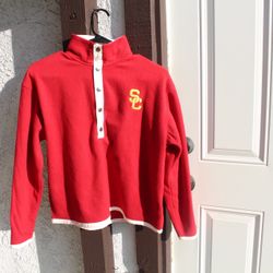 USC Trojans Fleece Pullover Youth Large 14/16 Red Snap Button Knights Apparel