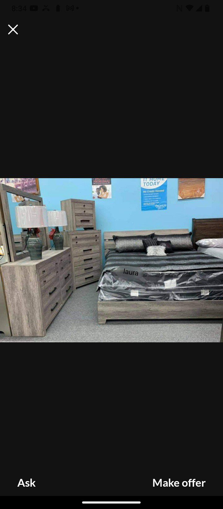 New Tundra Grey 5pc King And Queen Bedroom Set With Dresser Mirror Nightstand Chest Without Mattress Free Delivery 