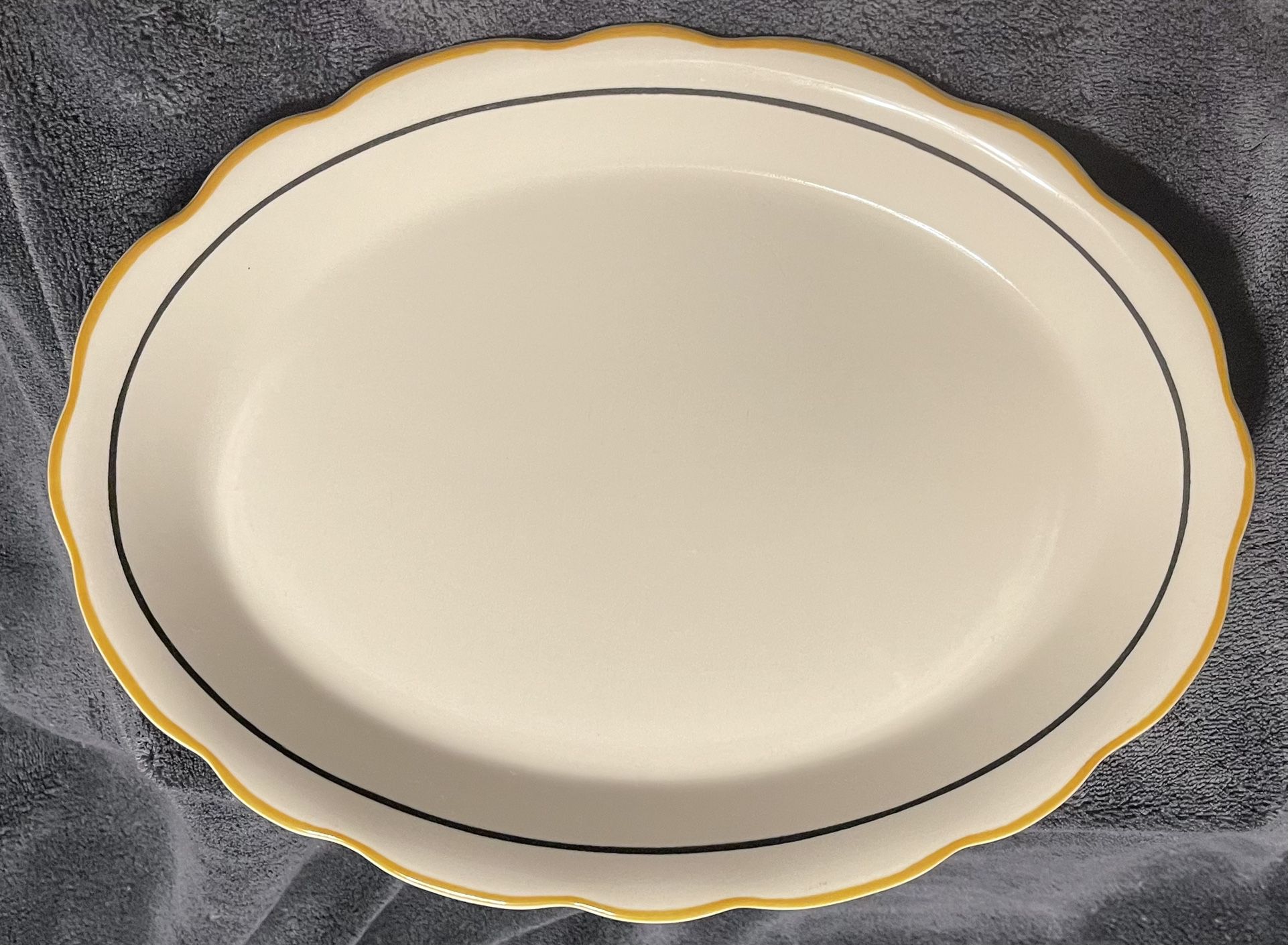 Vintage Buffalo China Restaurant Ware Platter With Beige and Black Stripes.  