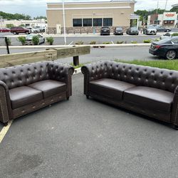 Leather Chesterfield Couch And Loveseat 
