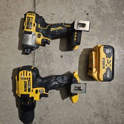 Dewalt Drill, Impact Drill And 5AH Battery 