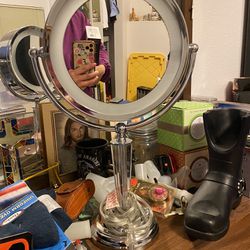 Large Lighted Double Sided Round Vanity Mirror
