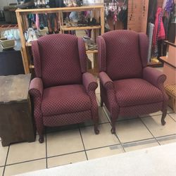 2 Recliner High Back Antique Chairs