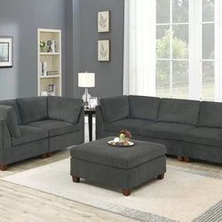 Brand New Grey Super Plush Chenille Modular Sofa & Loveseat w Ottoman 