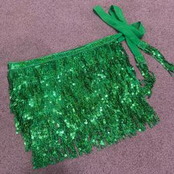 New one size green sequin  fringe wrap festival rave edc mini skirt short